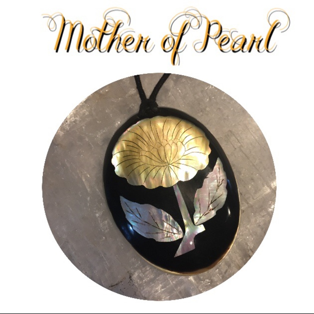 Inlaid Mother of Pearl pendant 2.25” x 3.25”